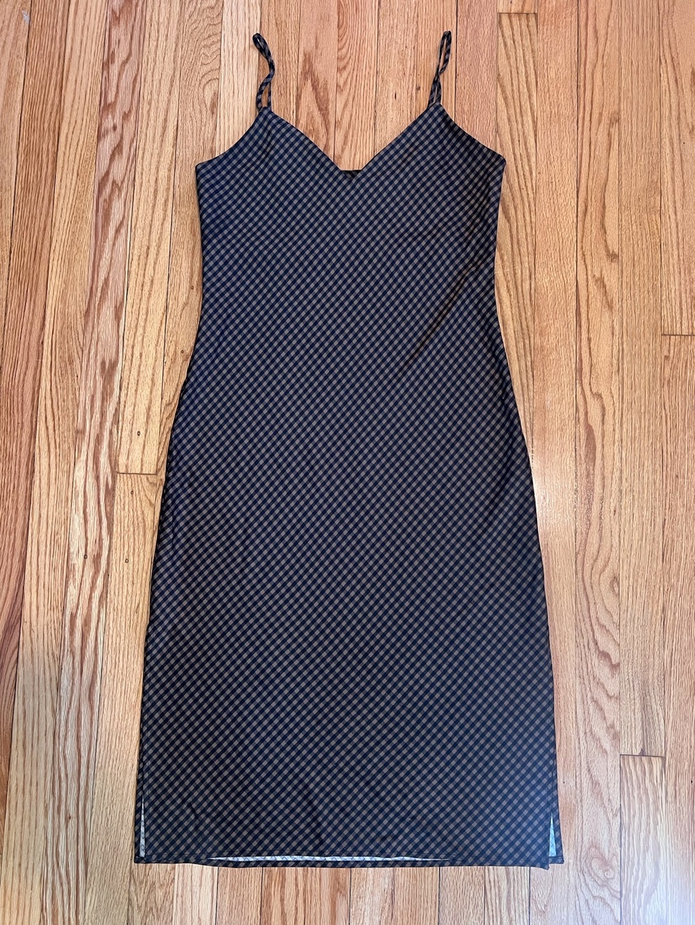 Gianni Bini Brown Black Gingham Slip Midi Dress Women’s Size 6